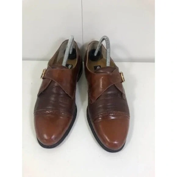 Stamati Mastroianni Leather Almond Toe Monk Strap Dress Shoes Brown Mens US 8 STAMATI MASTROIANNI MONK STRAP COGNAC LEATHER LOAFERS SIZE  main image 2